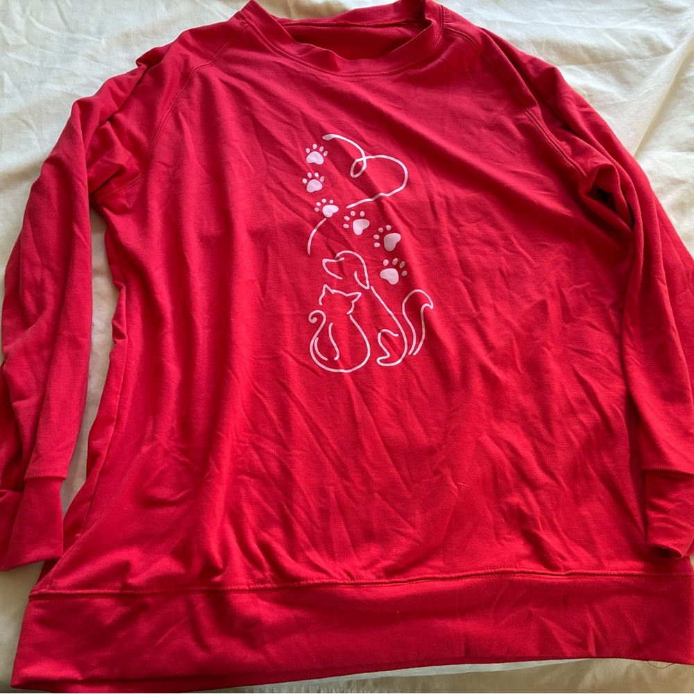 Red Cat and Dog lover XL Cotton-Blend Top